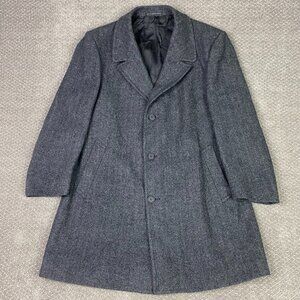 Vintage Shack's Herringbone Tweed Wool Overcoat Men's 44R Gray Mid-Length Coat